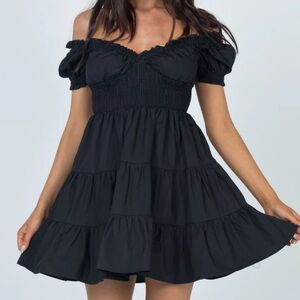 Princess Polly (S/M) Daniela black ruffle puff sleeve tiered babydoll mini dress